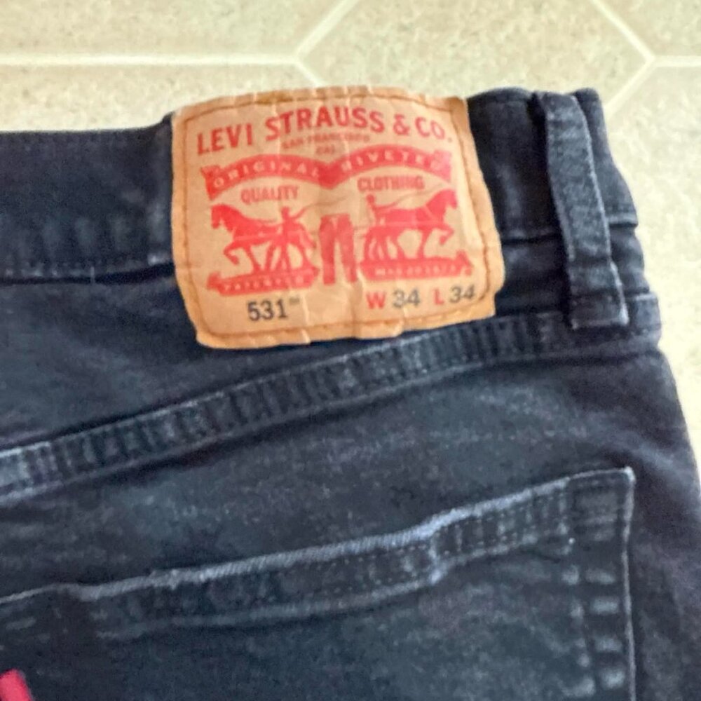 Levis 531 Jeans Mens 34x34 Black Distressed Holes Rips Grunge Emo - Picture 3 of 7